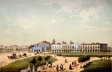 Teatro de Tacon and part of Paseo de Isabel II, seen from the Gate of Monseratte, 1840